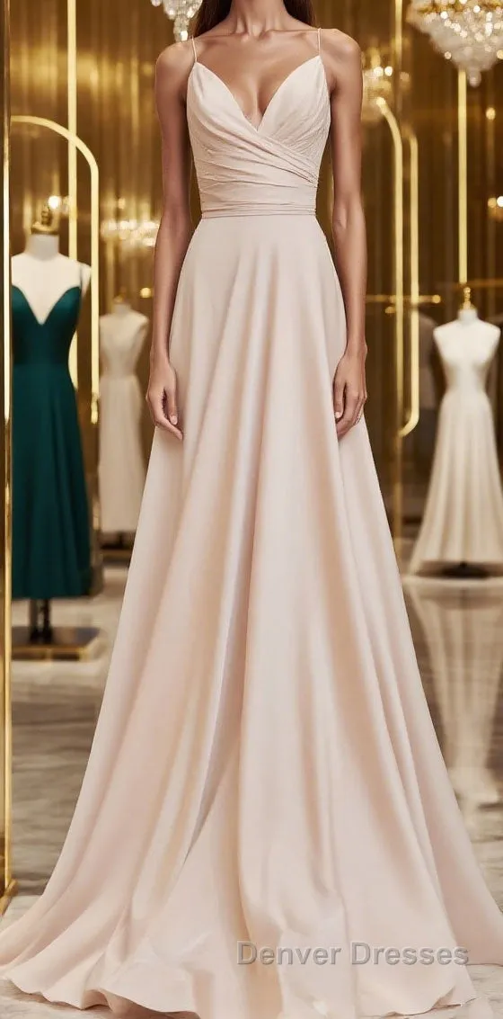 A-Line Straps Ruched Long Bridesmaid Dress Formal Dresses