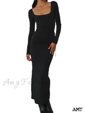 Amy Fashion - Sexy Women Backless Hollow Out Criss-cross Tie-up   Sleeve Black Solid Slim Fit Party  Vestidos