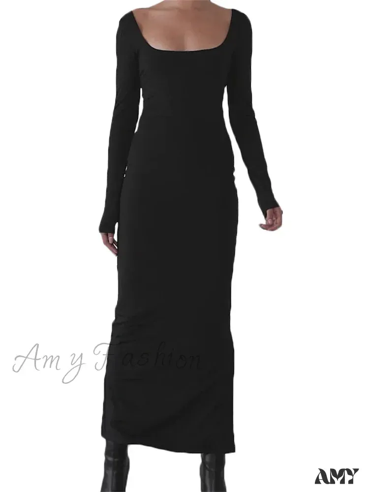 Amy Fashion - Sexy Women Backless Hollow Out Criss-cross Tie-up   Sleeve Black Solid Slim Fit Party  Vestidos