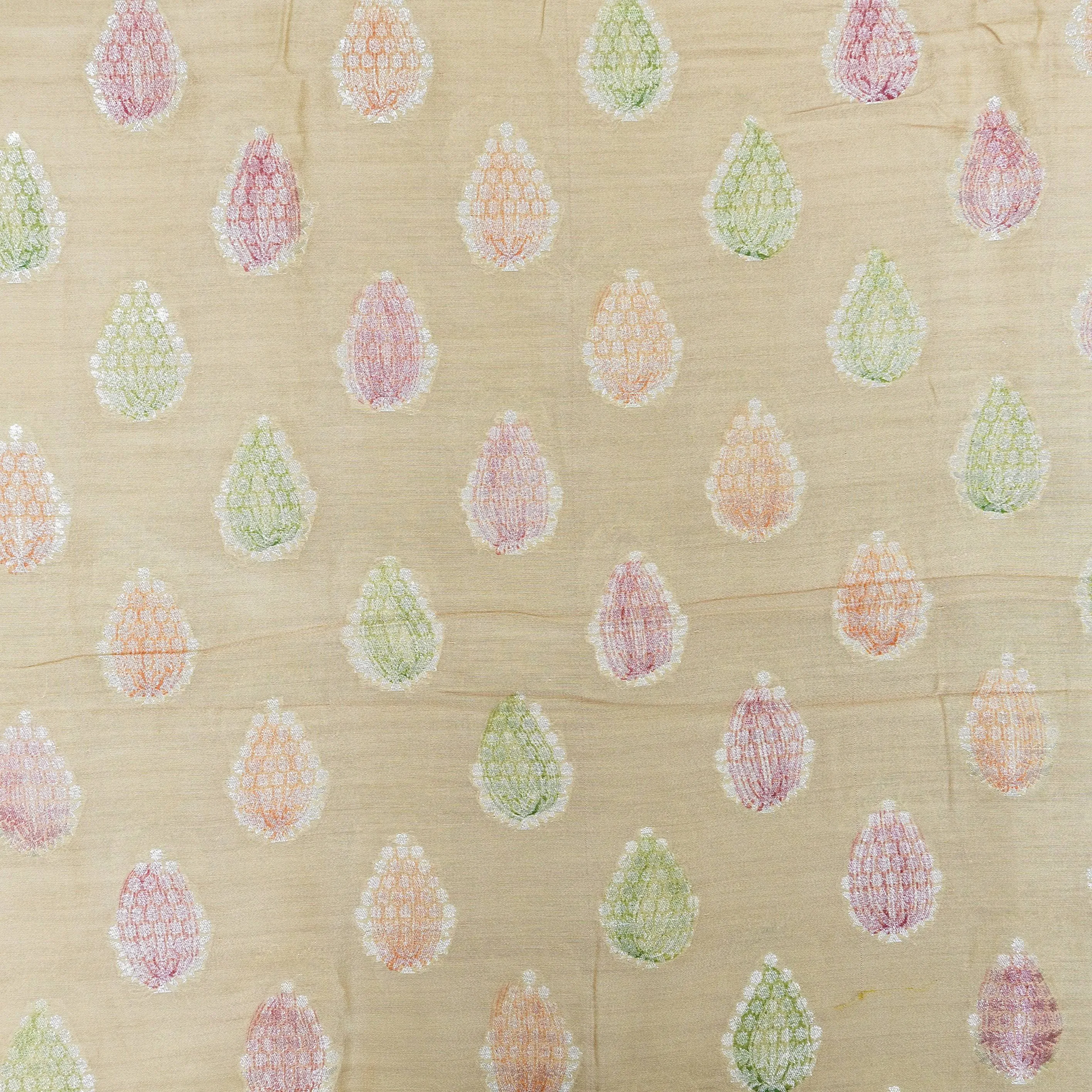 Beige Pure Soft Silk Handloom Banarasi Fabric