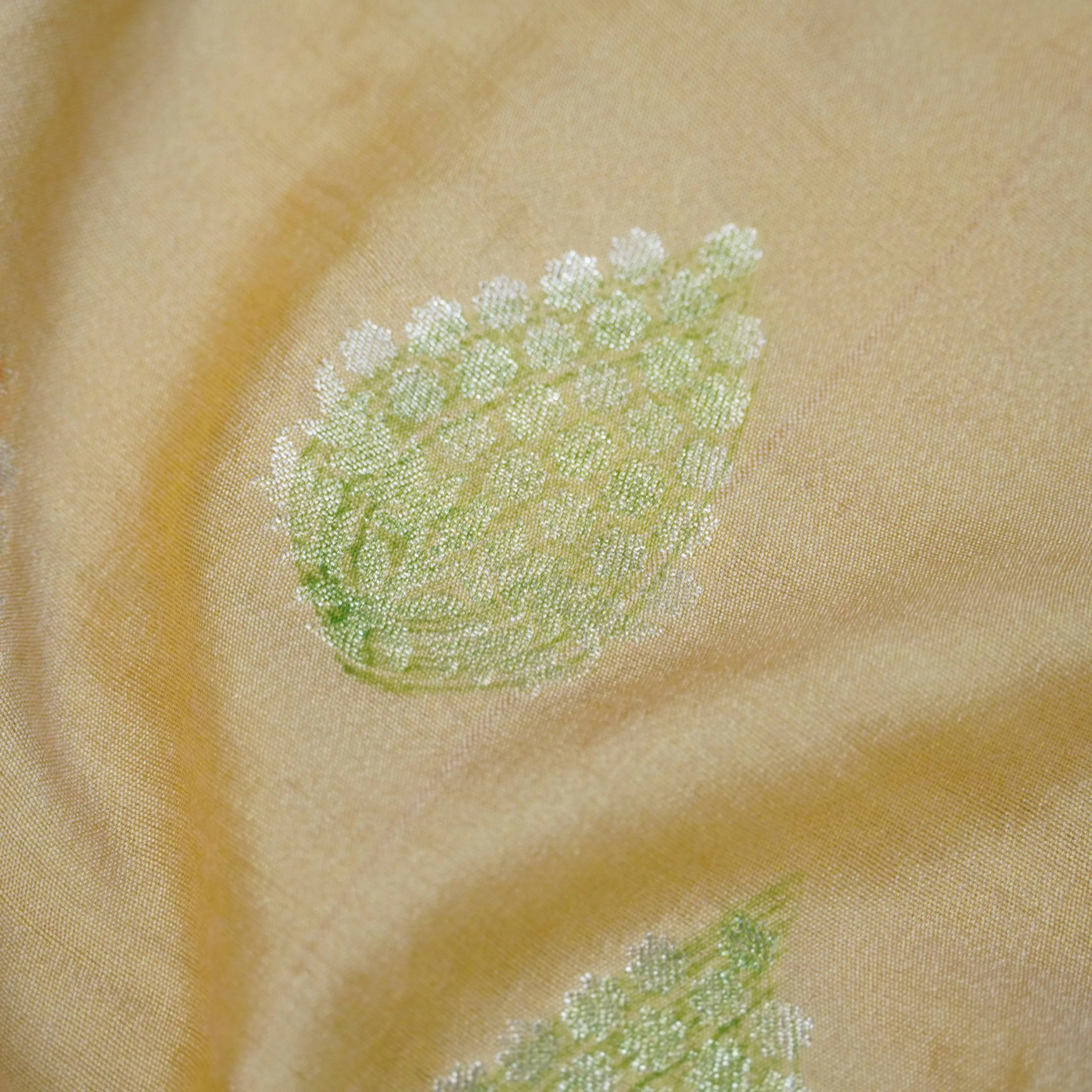 Beige Pure Soft Silk Handloom Banarasi Fabric