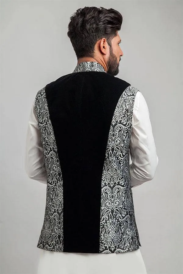 Black and Silver Velvet-Brocade Waistcoat