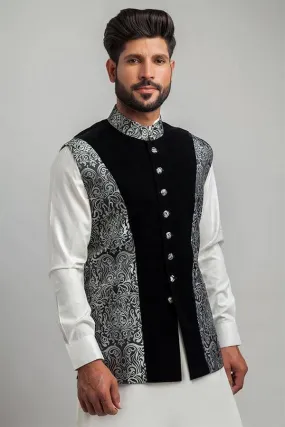 Black and Silver Velvet-Brocade Waistcoat