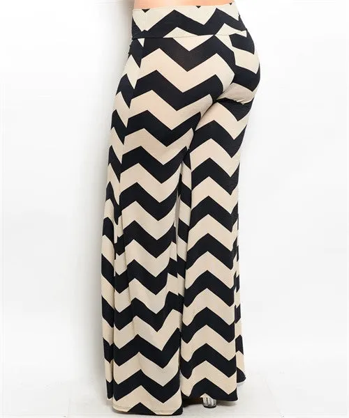 Black and Tan Chevron Print Plus Size Palazzo Pants