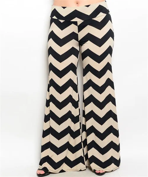 Black and Tan Chevron Print Plus Size Palazzo Pants