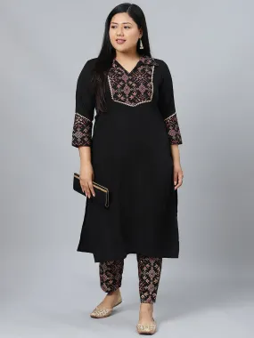 Black Crepe Semi Foil Print Kurta Palazzo Set