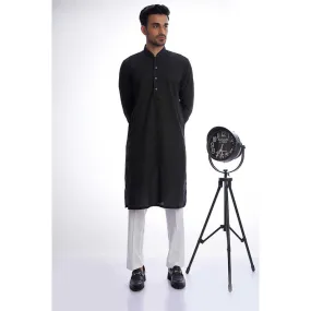 Black Textured Kurta with White Trousers/Shalwar