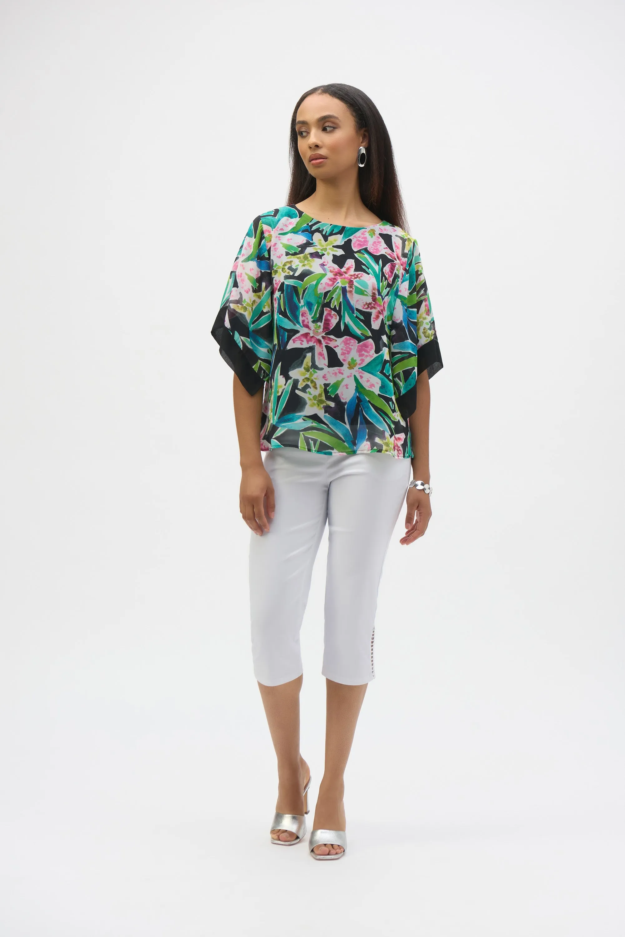 Chiffon Tropical Print Straight Top