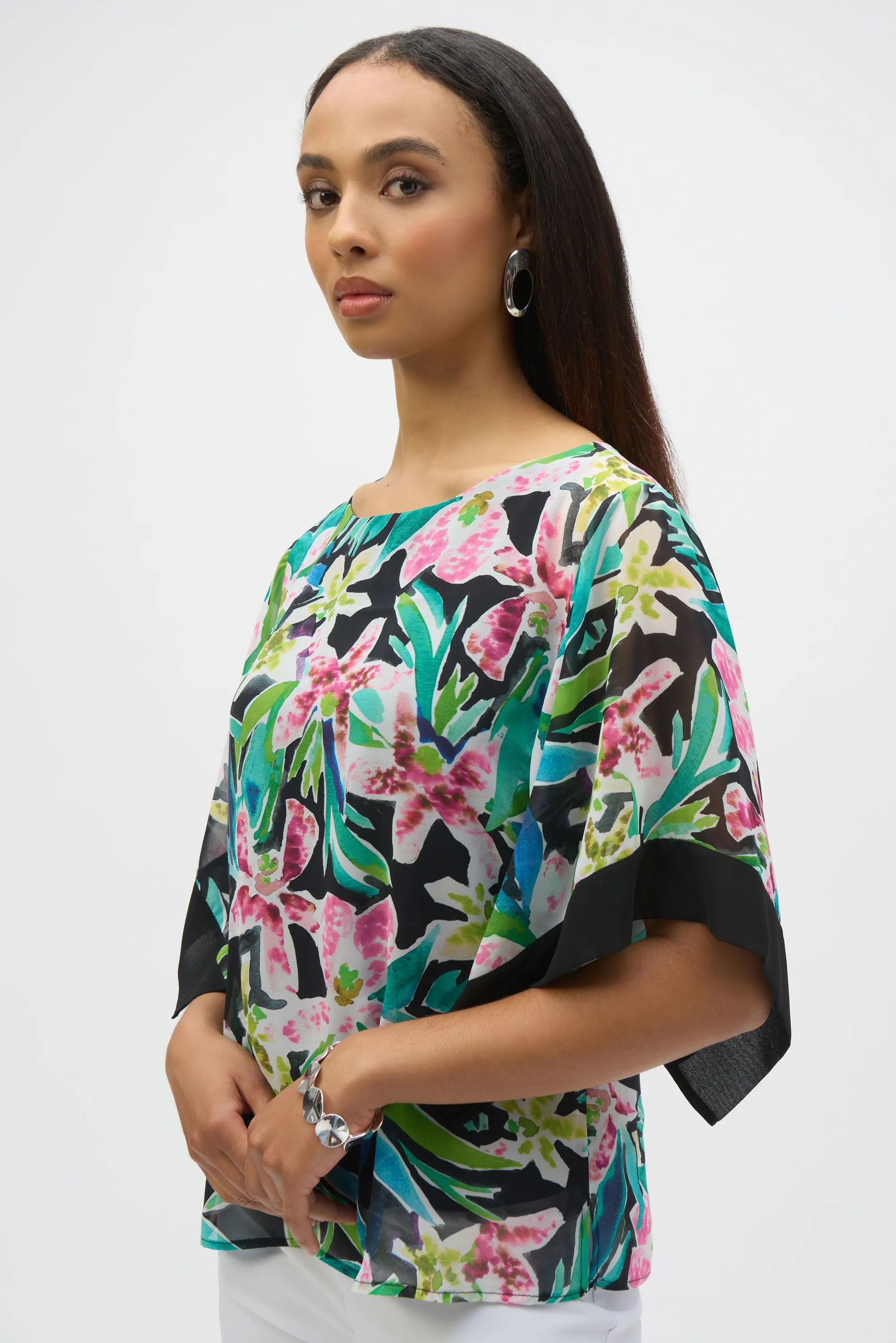 Chiffon Tropical Print Straight Top