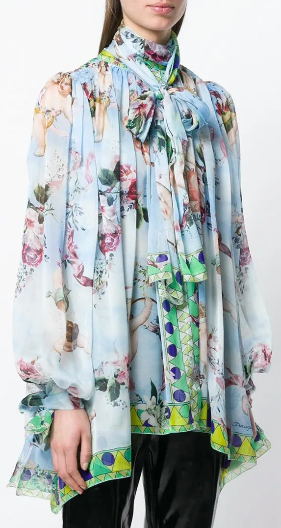 Cupid Print Chiffon Blouse