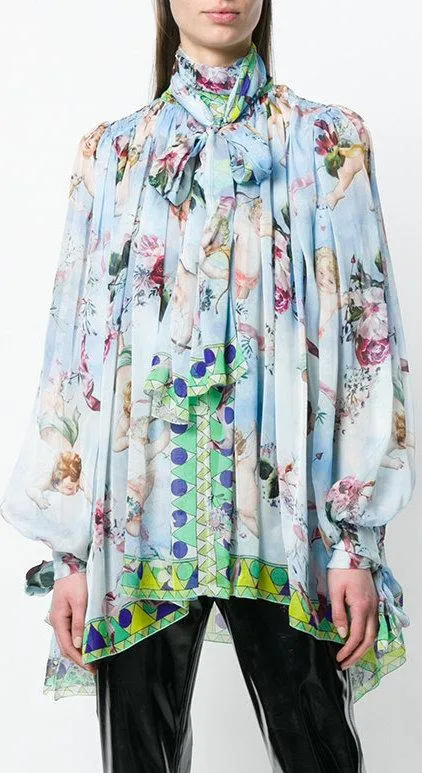 Cupid Print Chiffon Blouse