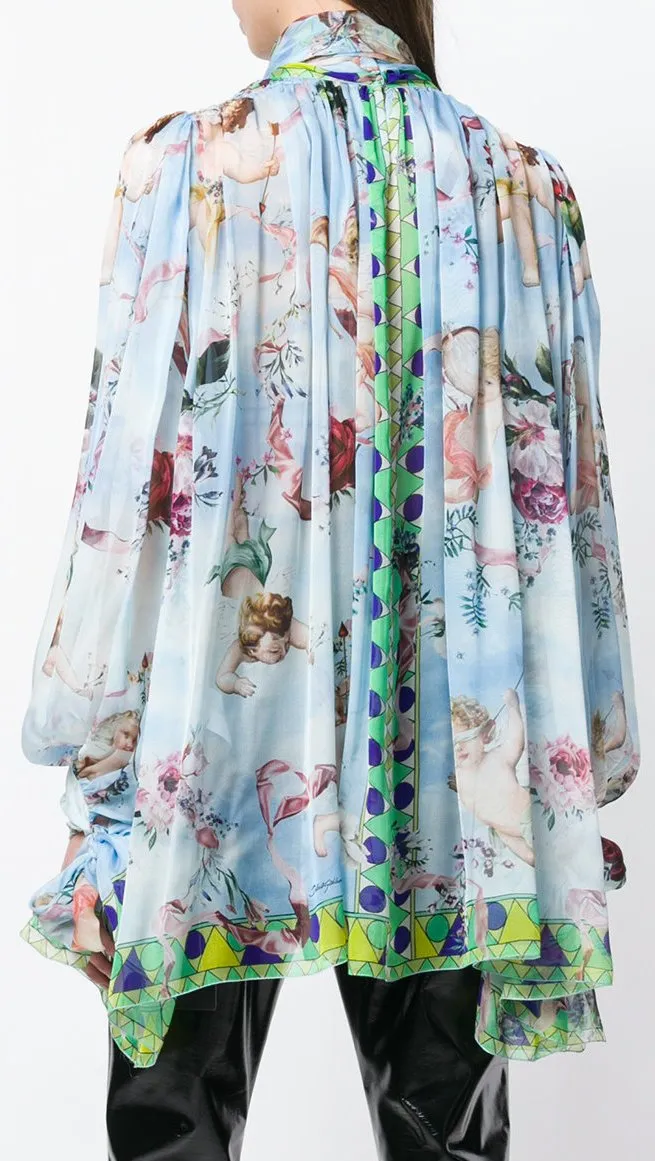 Cupid Print Chiffon Blouse