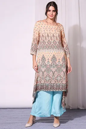 Ethnic Pastel Printed Asyemmetrical Top Paired With Pants