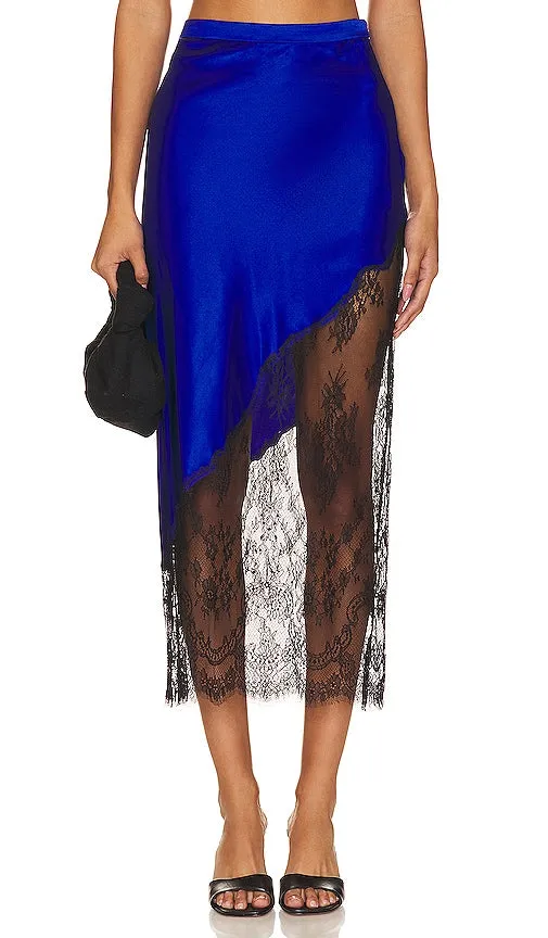 fleur du mal Silk And Chantilly Lace Skirt in Blue