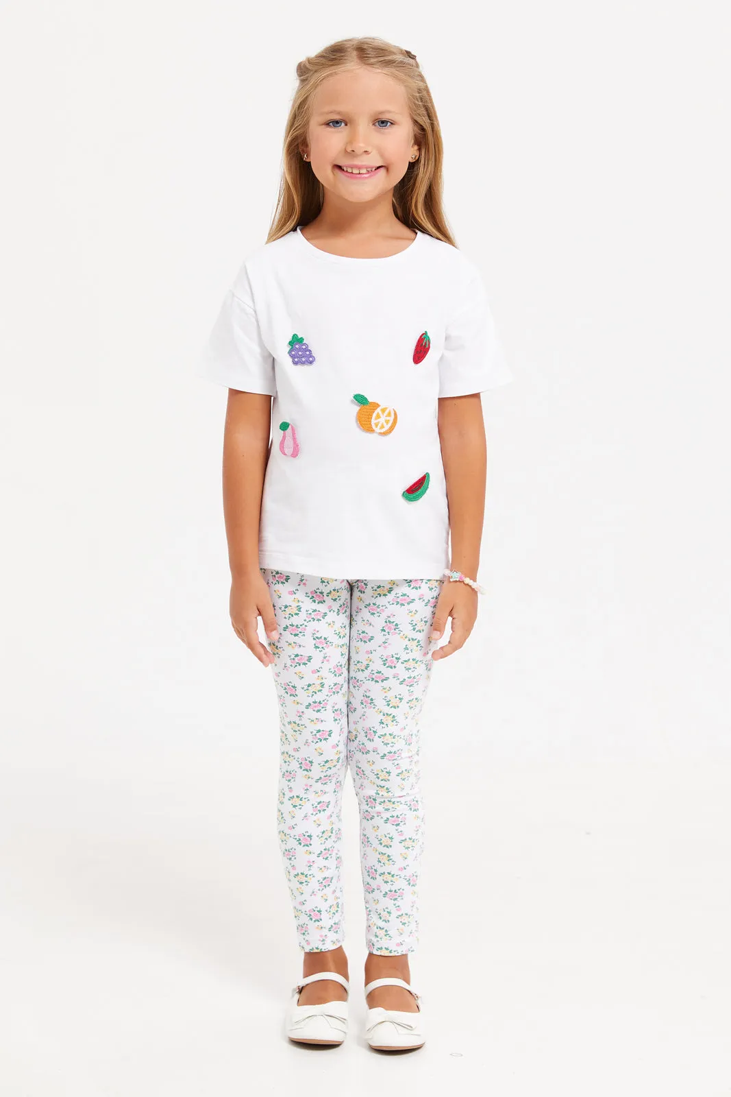 Girls White Embroidered T-Shirt