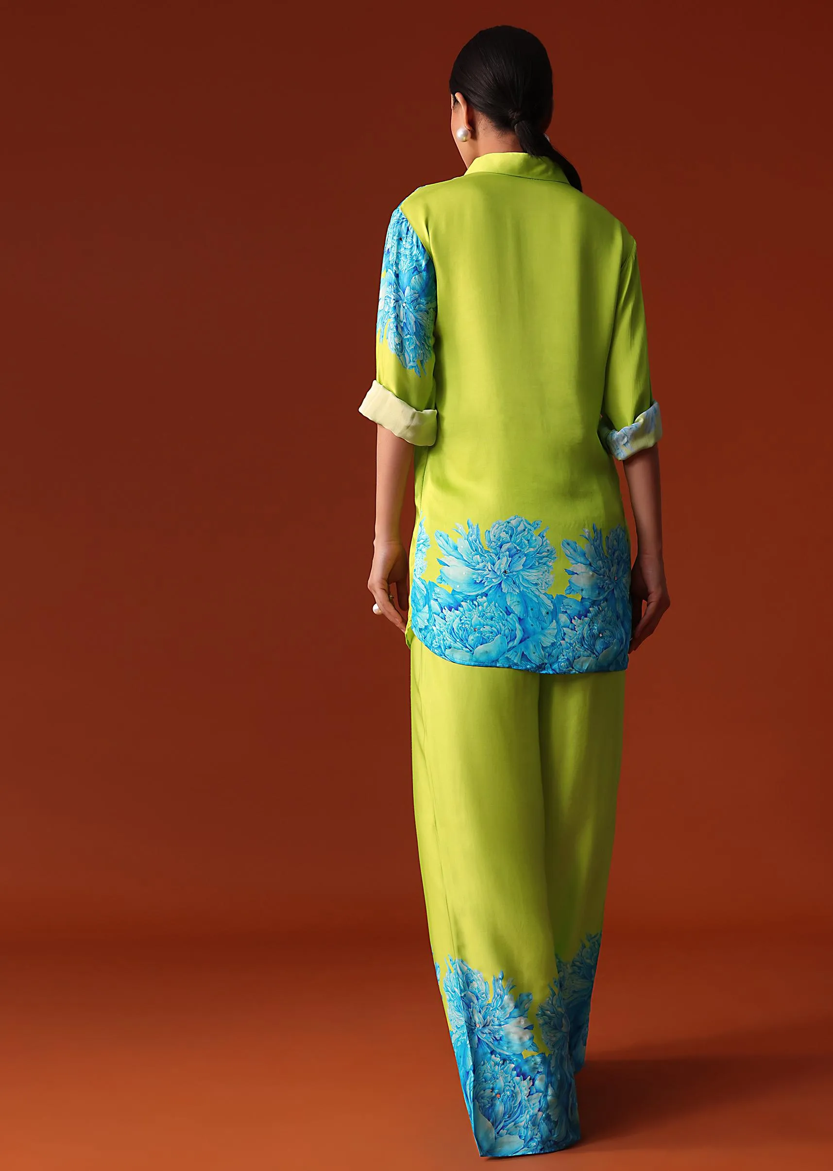Green Floral Printed Crepe Co Ord Set