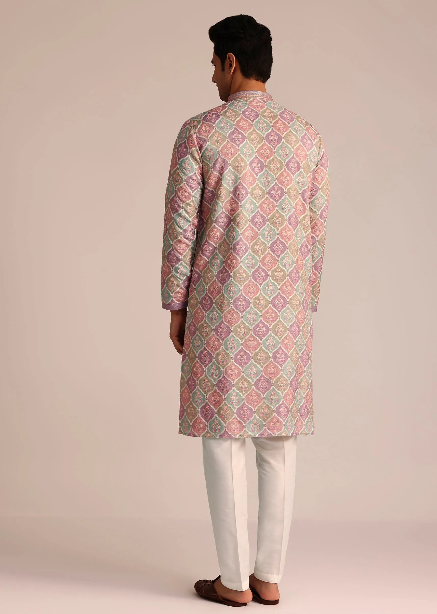 Lilac Embroidered Silk Kurta Set