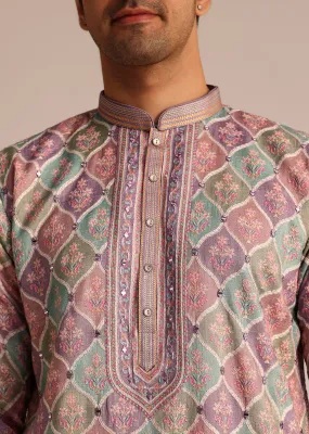 Lilac Embroidered Silk Kurta Set
