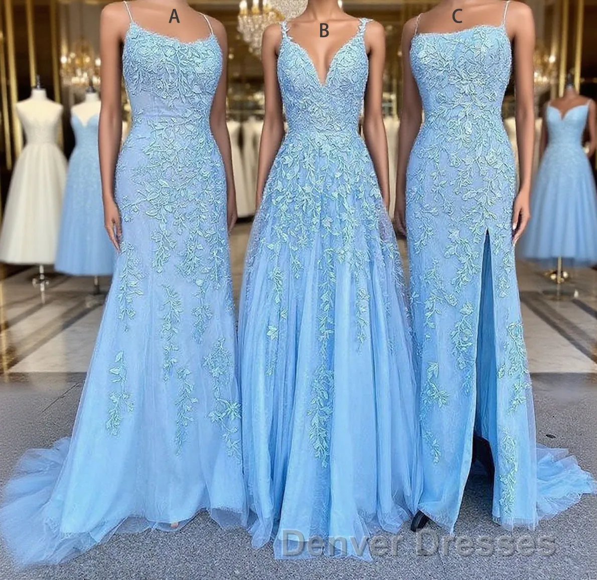 Long Prom Dresses with Applique,8th Graduation Dress School Dance Sky Blue Formal Dresses