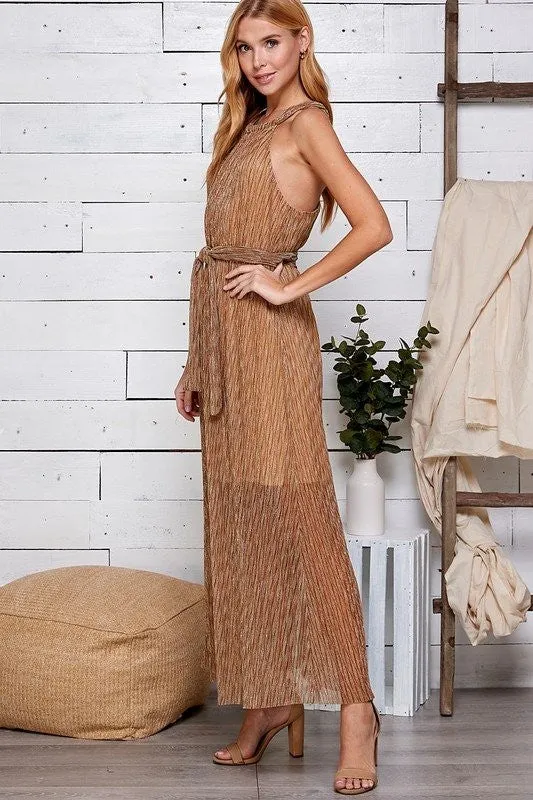 Multi Brown Multi Color Halter Neck Maxi Dress