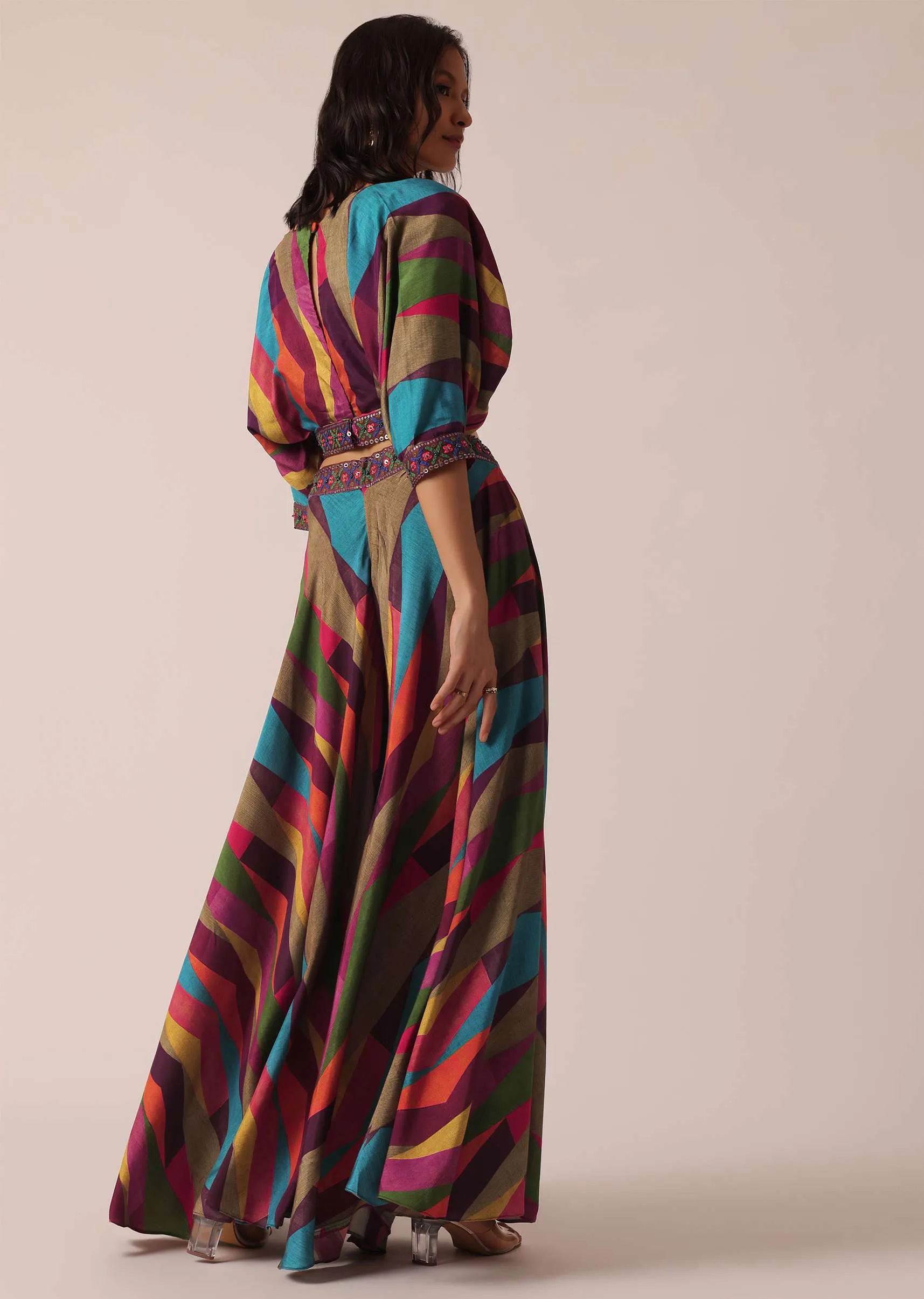 Multicolor Printed Crop Top And Palazzo Set