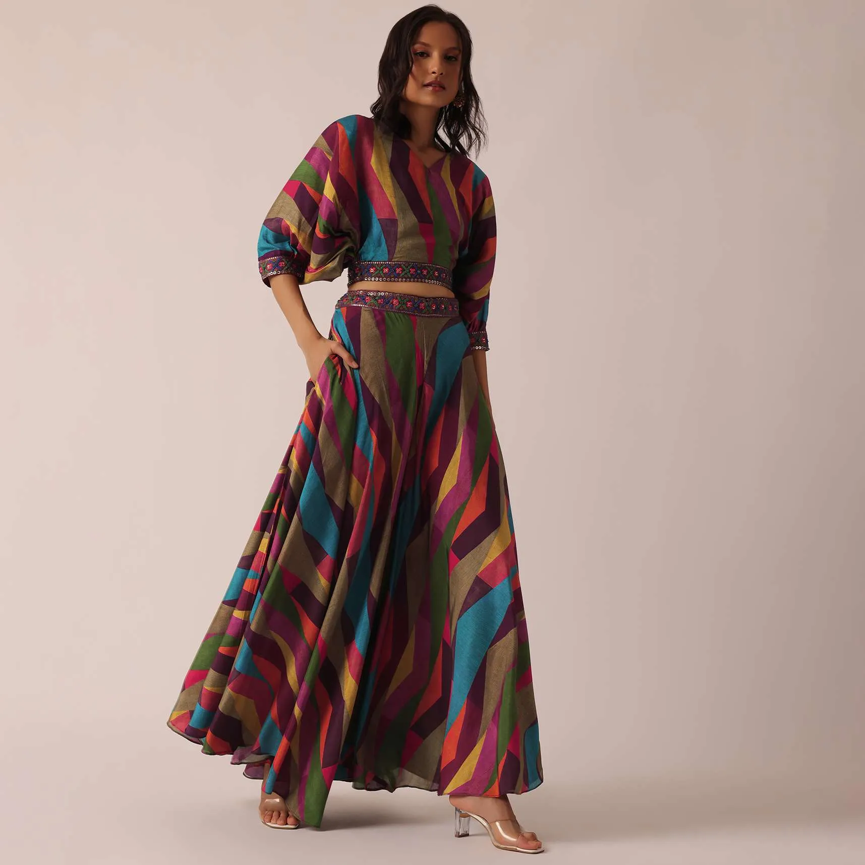 Multicolor Printed Crop Top And Palazzo Set