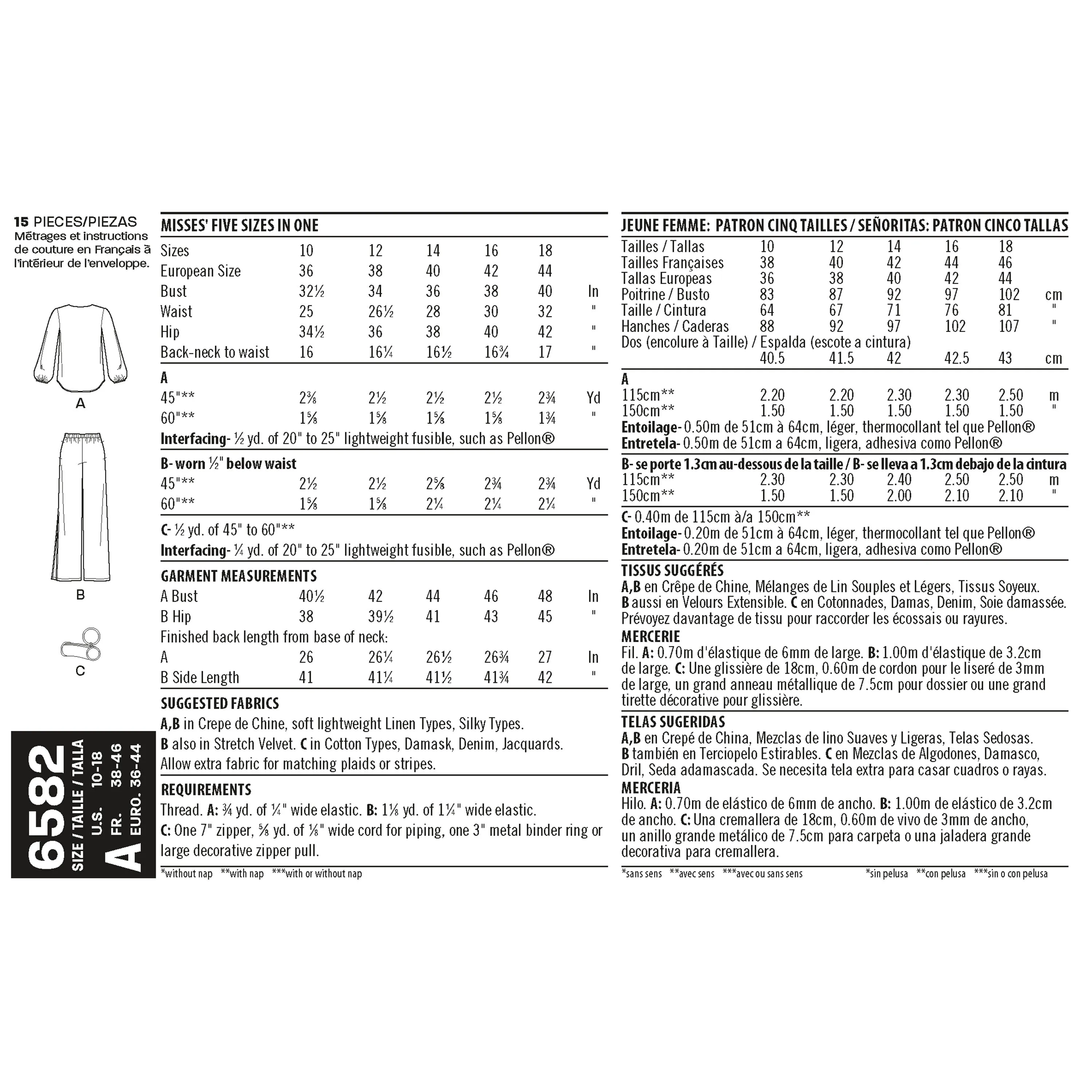 New Look Sewing Pattern 6582 - Misses' Pant, Top and Clutch