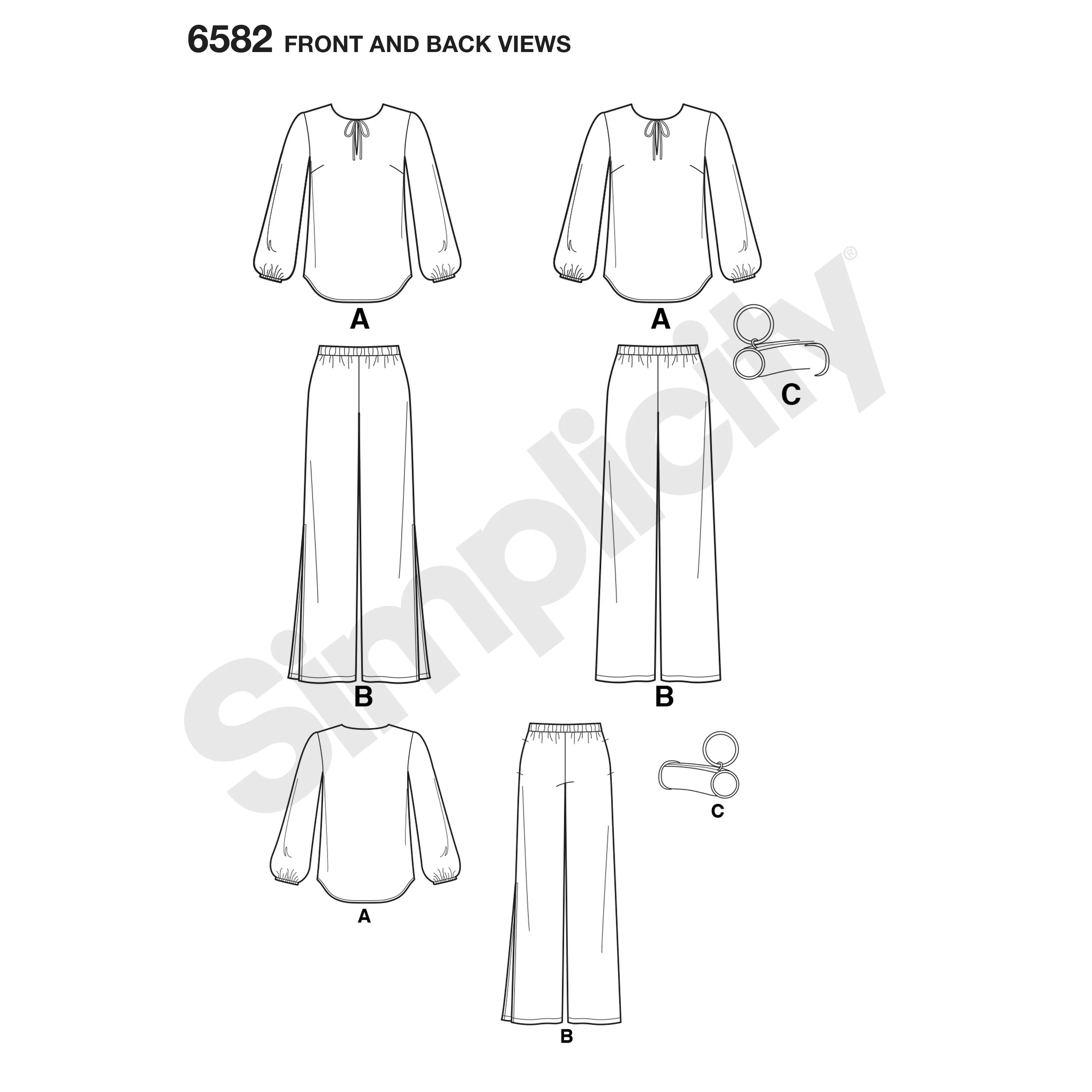 New Look Sewing Pattern 6582 - Misses' Pant, Top and Clutch