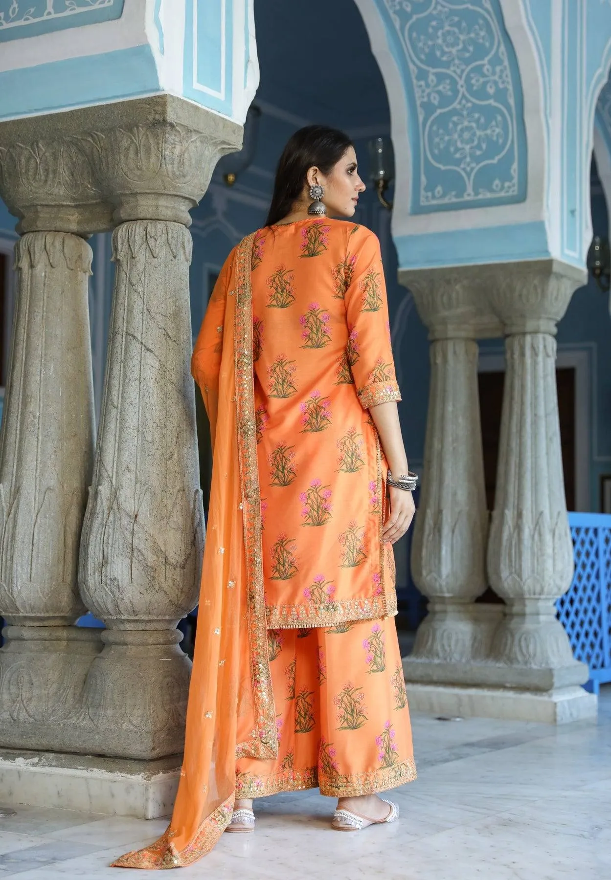 Orange Kurta Trouser Set with Dupatta
