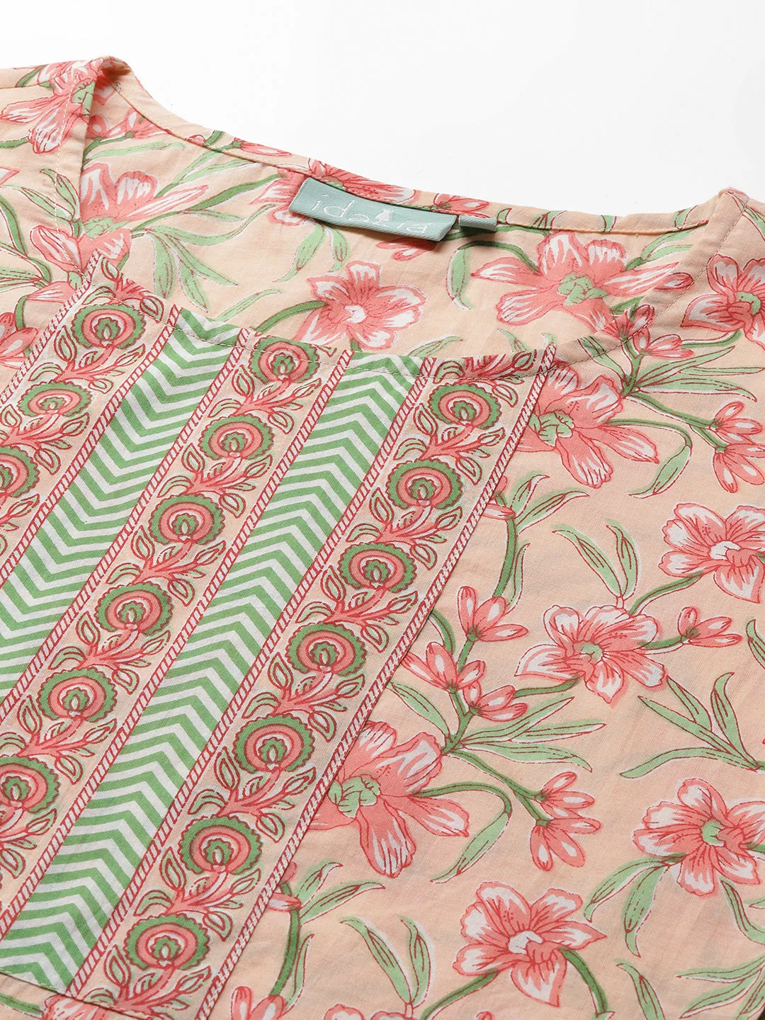 Peach Printed Kurta With Printed Palazzo Pants And Dupatta