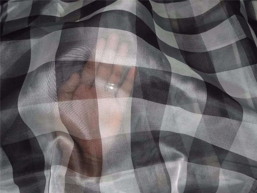 silk organza checks grey black and ivory color 44&quot;wide