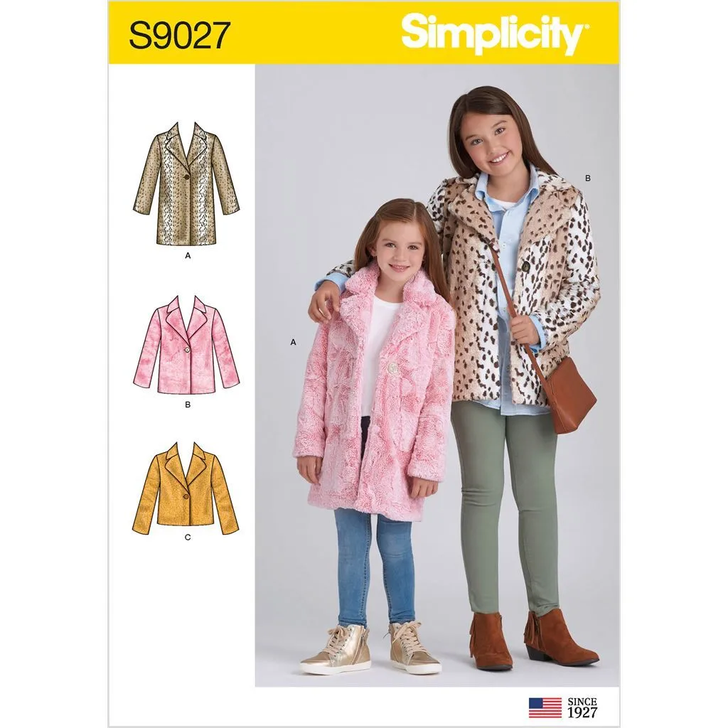 Simplicity Sewing Pattern S9027 Children's & Girls' Lined Coat