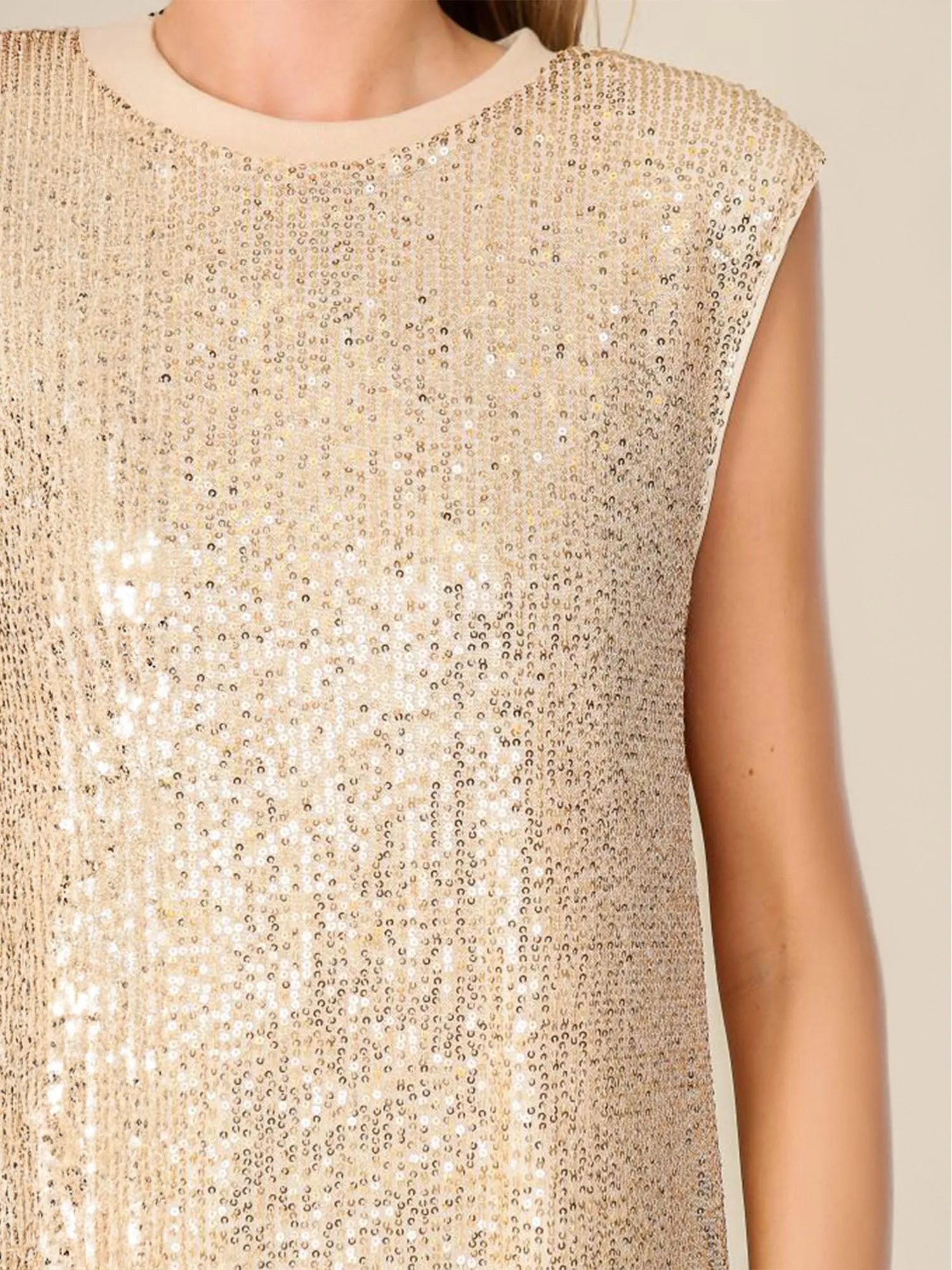Sleeveless Shoulder Pad Sequin Blouse