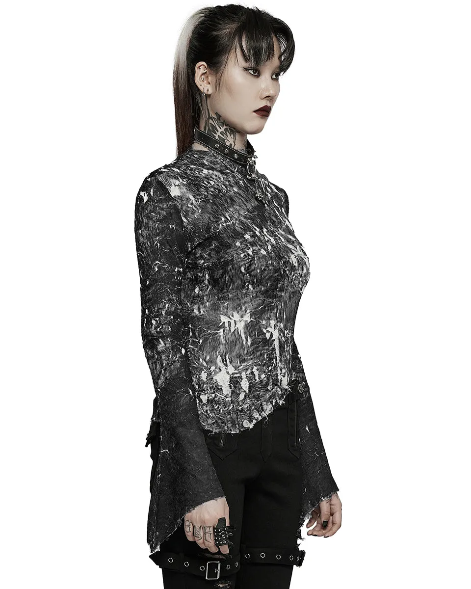 T729-BKF Womens Apocalyptic Gothic Crimped Chiffon Top