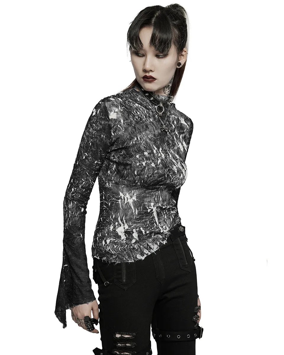 T729-BKF Womens Apocalyptic Gothic Crimped Chiffon Top