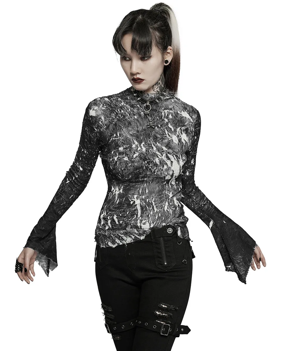 T729-BKF Womens Apocalyptic Gothic Crimped Chiffon Top