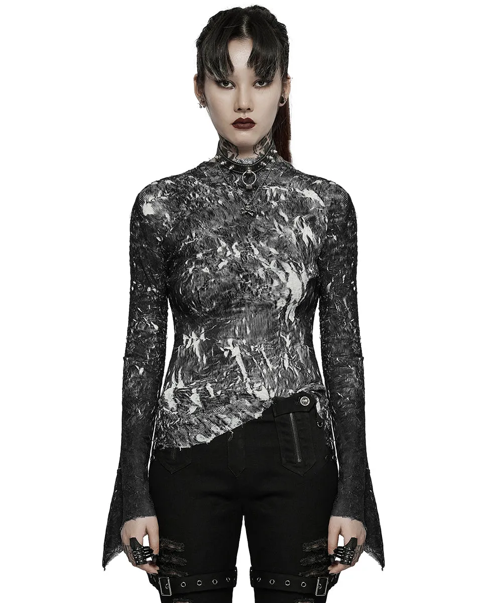 T729-BKF Womens Apocalyptic Gothic Crimped Chiffon Top