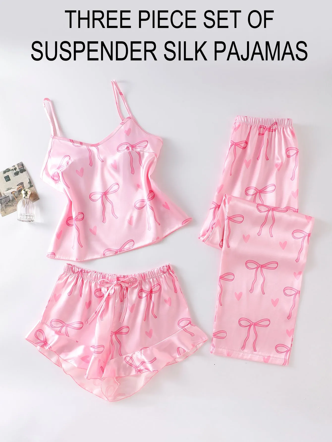 Vintage Charm Susender Silk Pajama Set