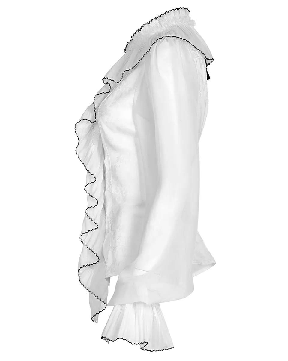 WY-1348 Womens Dark Lolita Asymmetric Jacquard & Chiffon Blouse Top